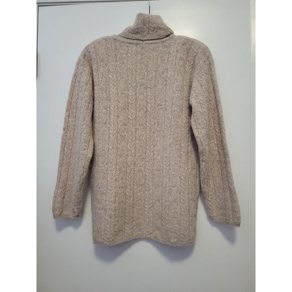 Jeanne Pierre Cable Knit Sweater Lambs Wool Angora Turtleneck Oatmeal Small - Picture 5 of 7